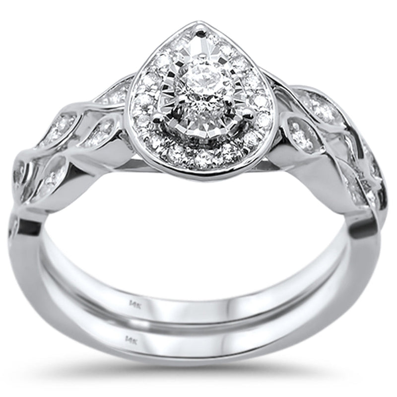 DIAMOND CLOSEOUT!  .35ct 14KT White Gold Diamond Pear Shaped Diamond Engagement Bridal Set