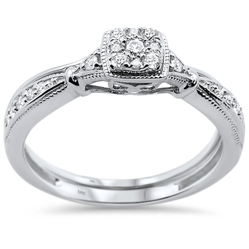 DIAMOND CLOSEOUT! .21ct 14KT White Gold Square Shape Promise Diamond Bridal Set Size 6.5