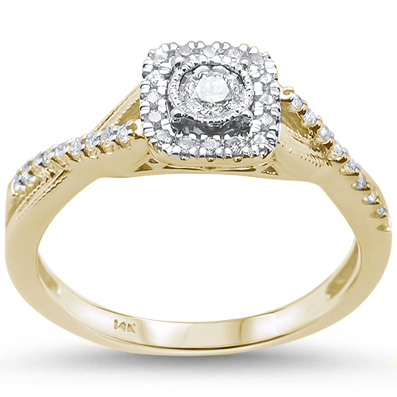 DIAMOND CLOSEOUT! .26cts 14k Yellow Gold Twisted Band Square Shape Diamond Ring Size 6.5