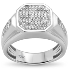 DIAMOND CLOSEOUT! .36ct 10k White Gold Men's Diamond Signet Band Ring Size 10