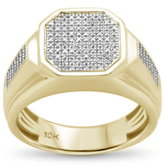GEMSTONE CLOSEOUT!  .35ct 10k Yellow Gold Men's Diamond Signet Band Ring Size 10