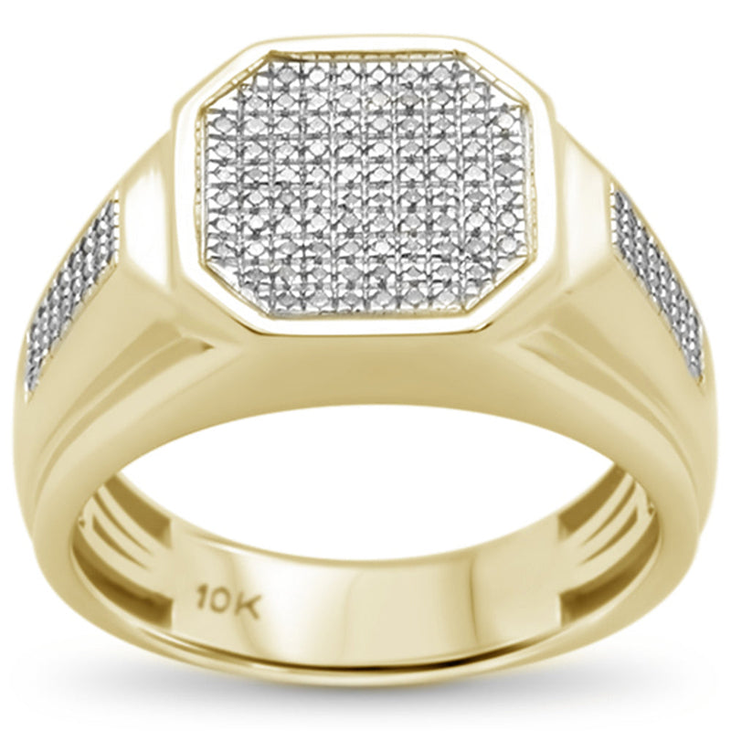 GEMSTONE CLOSEOUT!  .35ct 10k Yellow Gold Men's Diamond Signet Band Ring Size 10