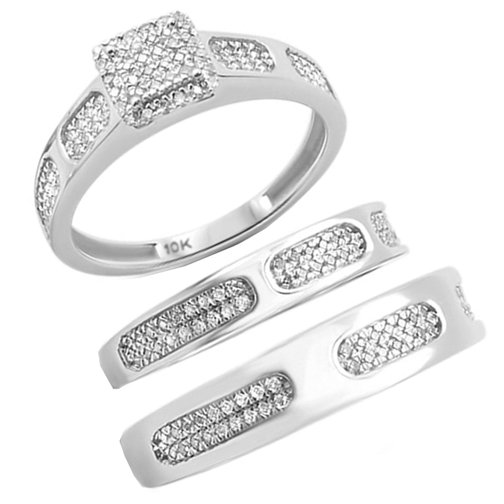 DIAMOND CLOSEOUT!  .42ct 10k White Gold Diamond Men's & Womens Trio Ring Set