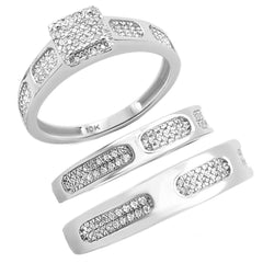 DIAMOND CLOSEOUT!  .42ct 10k White Gold Diamond Men's & Womens Trio Ring Set