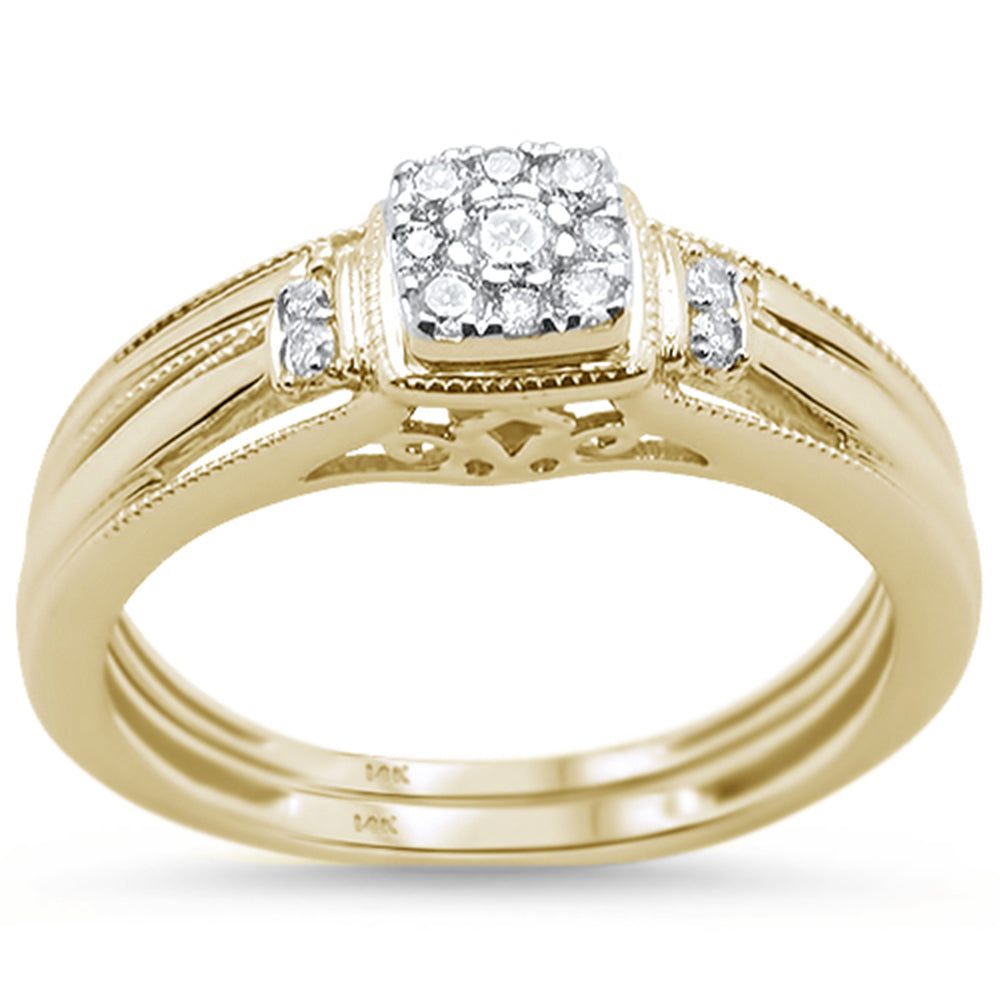 DIAMOND CLOSEOUT! .19cts 14k Yellow Gold Square Shape Diamond Bridal Set Ring Size 6.5
