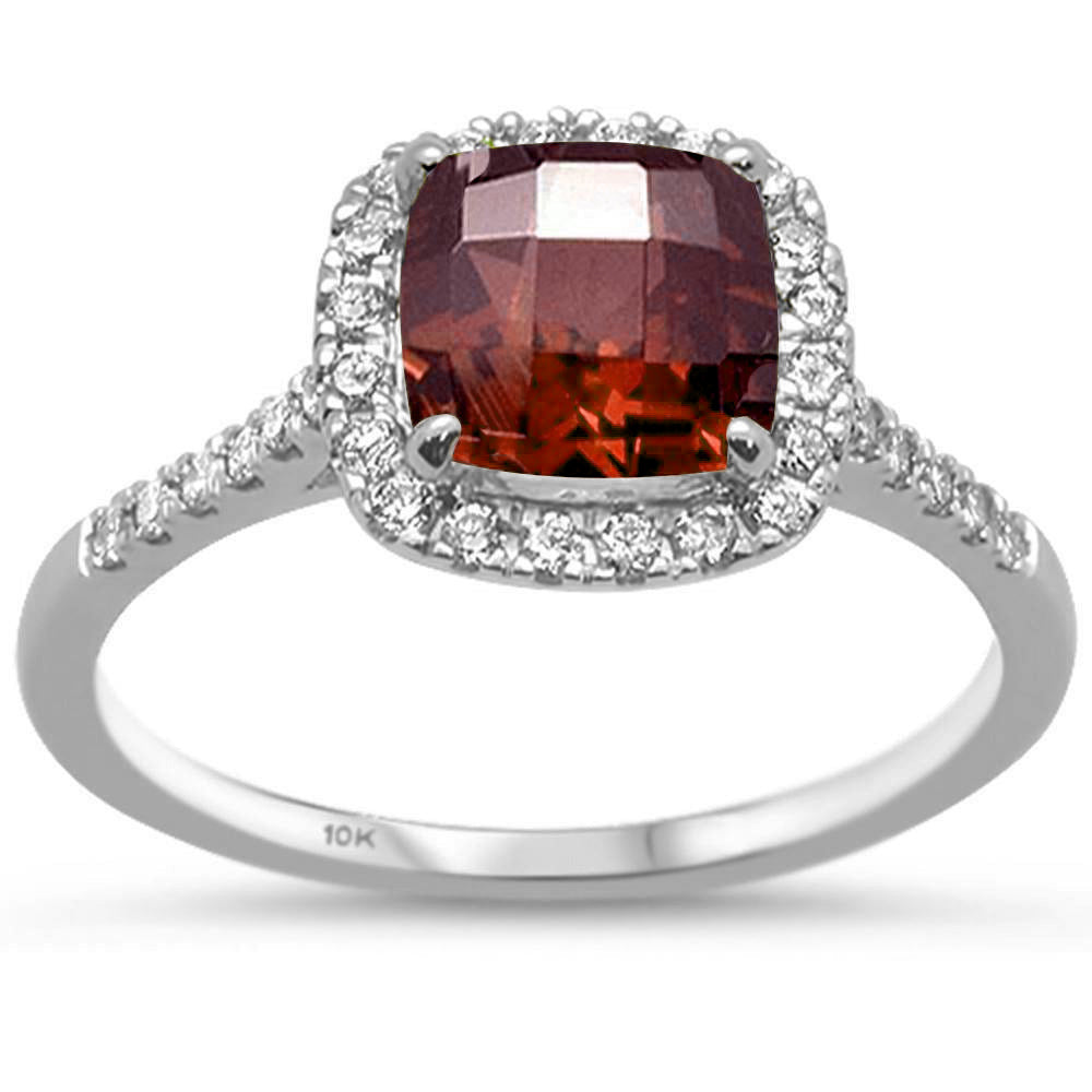 GEMSTONE CLOSEOUT ! 1.42ct 10k White Gold Cushion Garnet & Diamond Ring Size 6.5