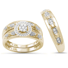 DIAMOND CLOSEOUT! .16ct G SI 10K Yellow Gold Bridal Engagement Trio Diamond Men's & Women's Ring