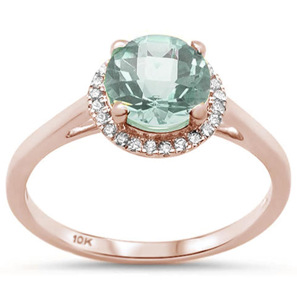 GEMSTONE CLOSEOUT ! .95ct 10K Rose Gold Round Green Amethyst & Diamond Ring Size 6.5