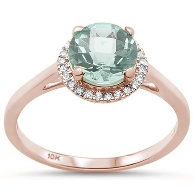GEMSTONE CLOSEOUT ! .95ct 10K Rose Gold Round Green Amethyst & Diamond Ring Size 6.5