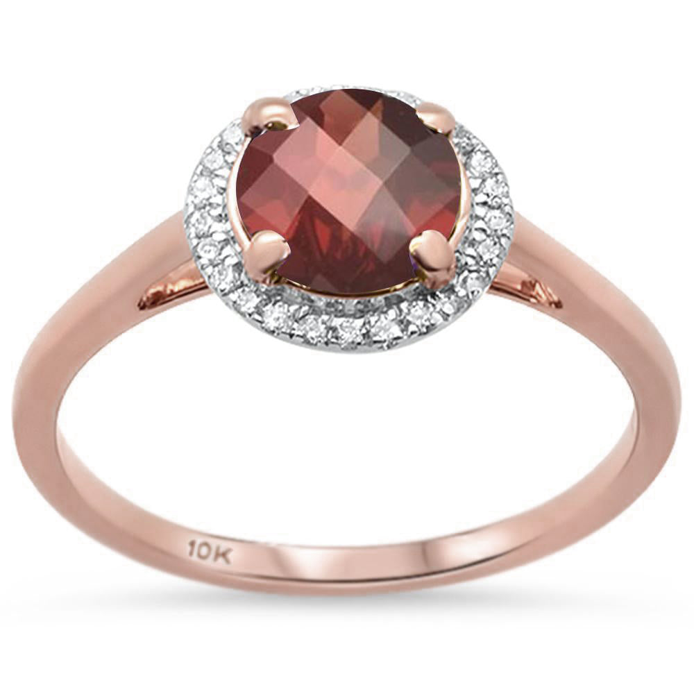 GEMSTONE CLOSEOUT ! 1.34ct 10k Rose Gold G SI Garnet & Round Diamond Ring Size 6.5