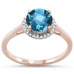 GEMSTONE CLOSEOUT! 1.23ct G SI 10k Rose Gold Natural Round Blue Topaz & Diamond Ring Size 6.5