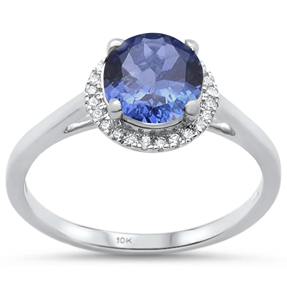 GEMSTONE CLOSEOUT! 1.39ct F SI 10k White Gold Natural Round Tanzanite & Diamond Ring Size 6.5