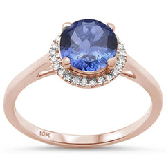 GEMSTONE CLOSEOUT ! 1.13ct 10K Rose Gold Round Tanzanite & Diamond Ring Size 6.5