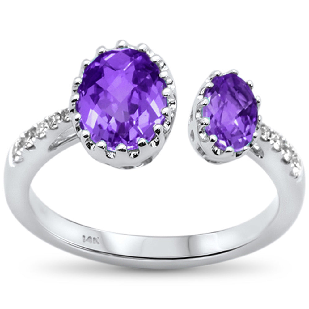 GEMSTONE CLOSEOUT! 1.70ct 14kt White Gold Trendy Amethyst & Open Diamond Ring Size 6.5