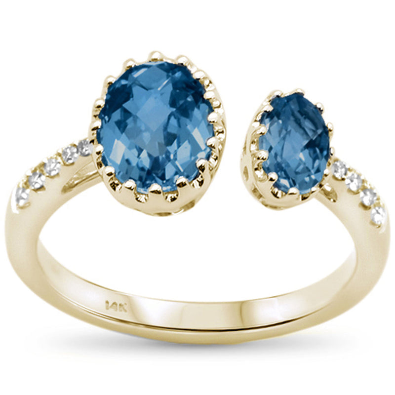 GEMSTONE CLOSEOUT! 2.90ct 14kt Yellow Gold Trendy Blue Topaz & Diamond Open Ring Size 6.5