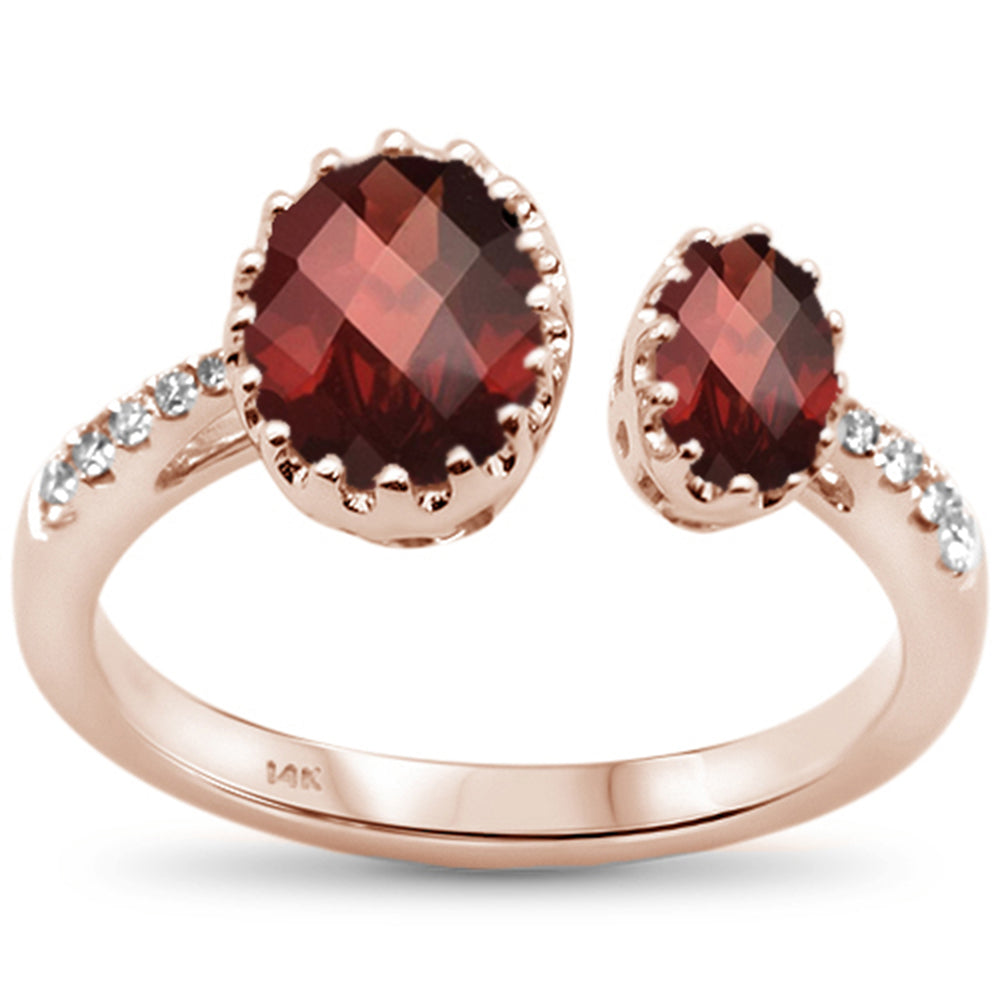 GEMSTONE CLOSEOUT! 2.90ct 14kt Trendy Rose Gold Oval Garnet & Diamond Open Ring Size 6.5