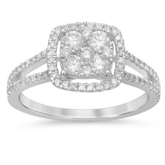 DIAMOND CLOSEOUT! .74ct 14kt White Gold Square Diamond Engagement Halo Promise Ring Size 6.5