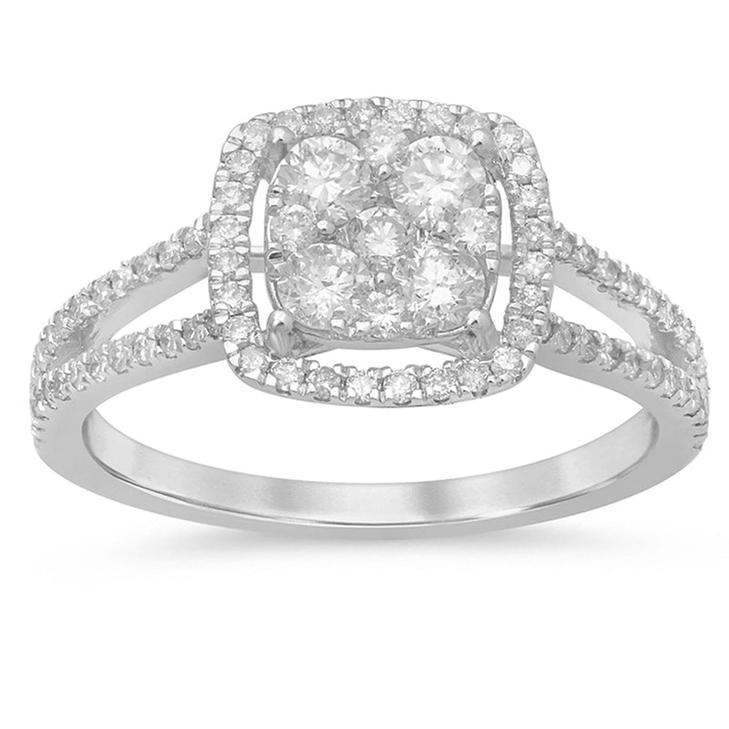 DIAMOND CLOSEOUT! .74ct 14kt White Gold Square Diamond Engagement Halo Promise Ring Size 6.5