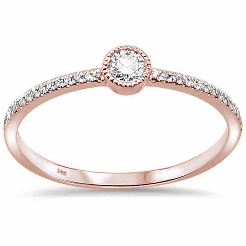 DIAMOND CLOSEOUT! .19ct 14kt Rose Gold Trendy Diamond Solitaire Ring Size 6.5