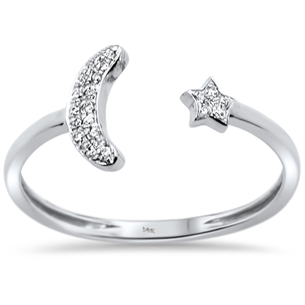 DIAMOND CLOSEOUT! .04ct 14kt White Gold Moon & Star Celestial Open Diamond Ring Size 6.5