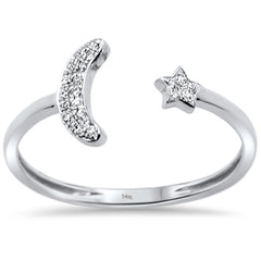 DIAMOND CLOSEOUT! .04ct 14kt White Gold Moon & Star Celestial Open Diamond Ring Size 6.5
