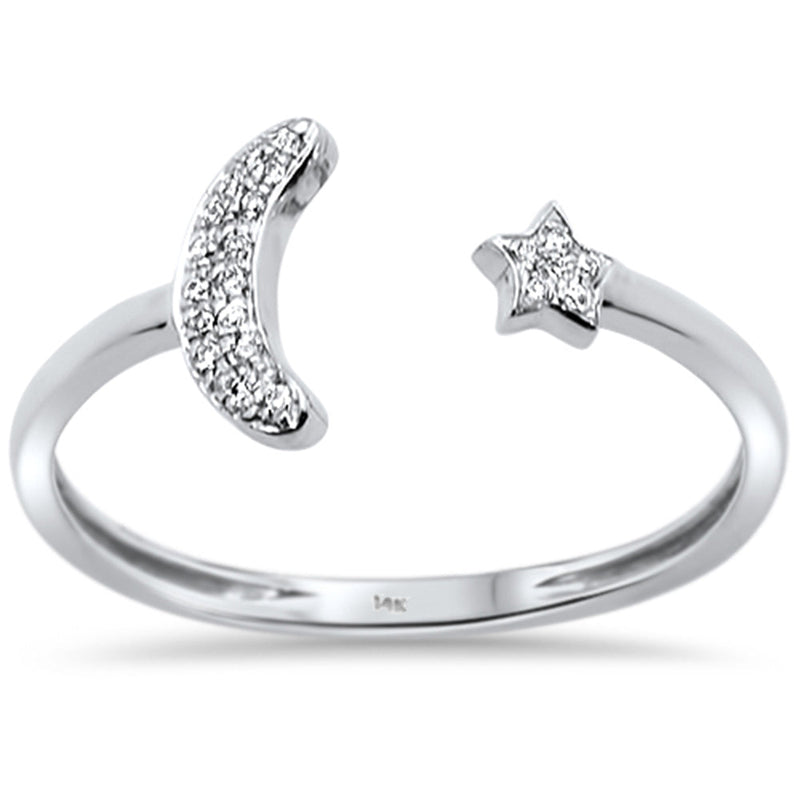 DIAMOND CLOSEOUT! .04ct 14kt White Gold Moon & Star Celestial Open Diamond Ring Size 6.5