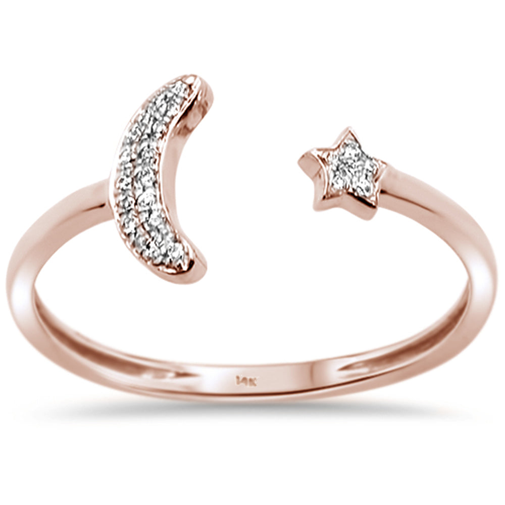 DIAMOND CLOSEOUT! .04ct 14kt Rose Gold Moon & Star Celestial Open Diamond Ring Size 6.5
