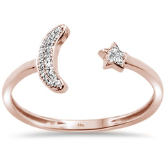 DIAMOND CLOSEOUT! .04ct 14kt Rose Gold Moon & Star Celestial Open Diamond Ring Size 6.5