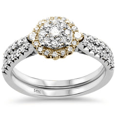 SPECIAL! .75ct 14kt Two Tone Gold Round Diamond Engagement Bridal Set Ring Size 6.5