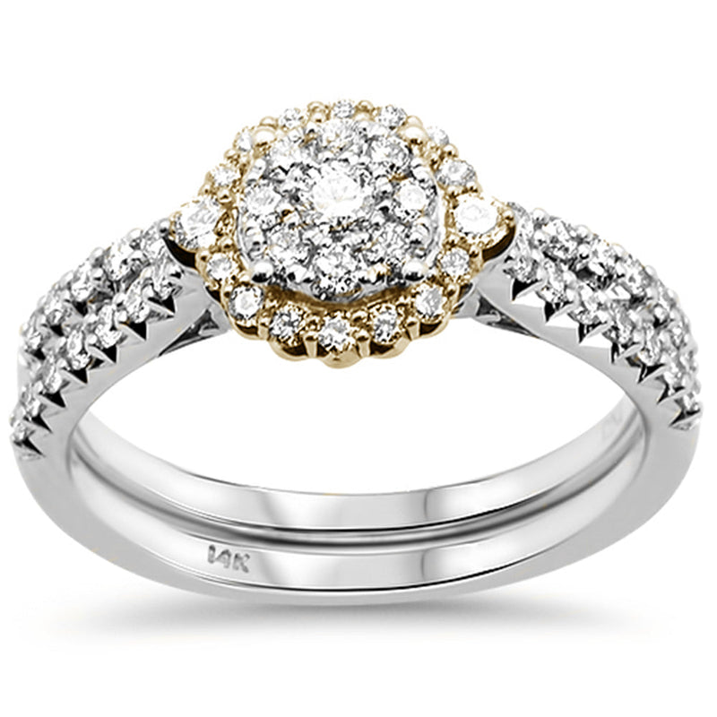 SPECIAL! .75ct 14kt Two Tone Gold Round Diamond Engagement Bridal Set Ring Size 6.5