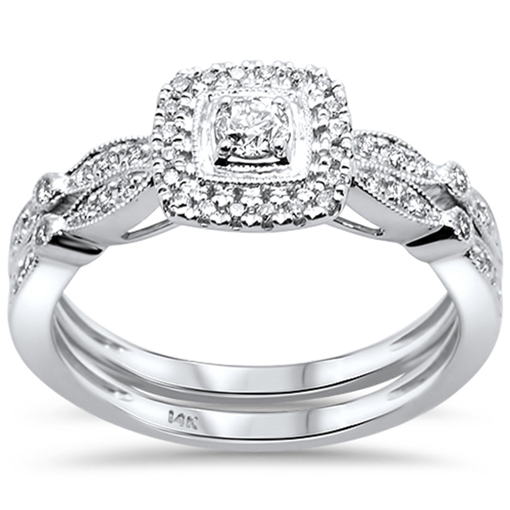 DIAMOND CLOSEOUT!  .39ct 14kt White Gold Square Diamond Engagement Ring Bridal Set Size 7
