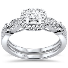 DIAMOND CLOSEOUT!  .39ct 14kt White Gold Square Diamond Engagement Ring Bridal Set Size 7