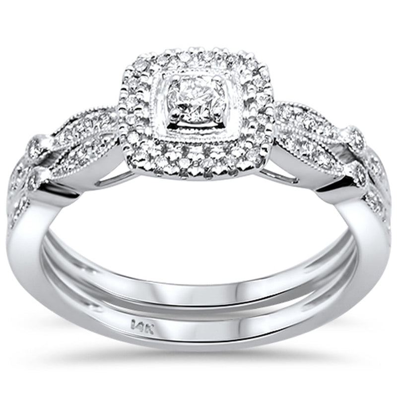 DIAMOND CLOSEOUT!  .39ct 14kt White Gold Square Diamond Engagement Ring Bridal Set Size 7