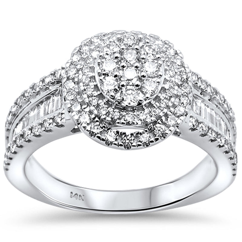 DIAMOND CLOSEOUT! 1.01ct 14kt White Gold Elegant Round & Baguette Diamond Engagement Ring