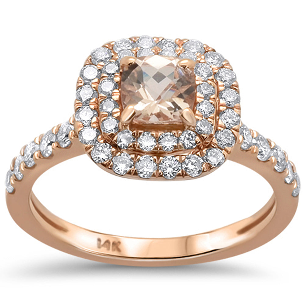 GEMSTONE CLOSEOUT!  1.23ct 14kt Rose Gold Cushion Cut Morganite & Diamond Ring Size 6.5