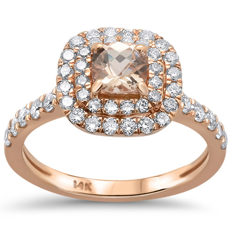 GEMSTONE CLOSEOUT!  1.23ct 14kt Rose Gold Cushion Cut Morganite & Diamond Ring Size 6.5