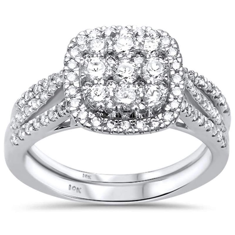 DIAMOND CLOSEOUT! 1.04 ct 10kt White Gold Princess Diamond Engagement Bridal Set Size 6.5