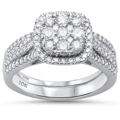 DIAMOND CLOSEOUT! .96ct 10kt White Gold Square Engagement Solitaire Diamond Bridal Set