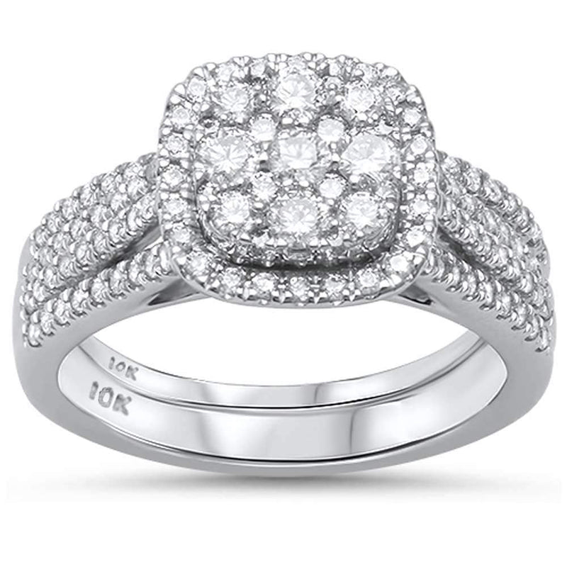 DIAMOND CLOSEOUT! .96ct 10kt White Gold Square Engagement Solitaire Diamond Bridal Set