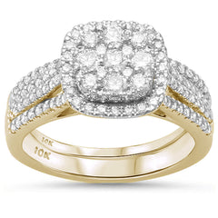 DIAMOND CLOSEOUT! .97ct 10kt Yellow Gold Square Engagement Solitaire Diamond Bridal Set