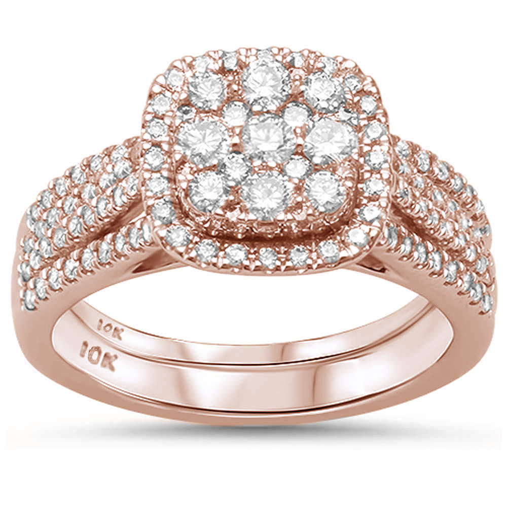 DIAMOND CLOSEOUT! 1.04ct 10K Rose Gold Square Diamond Engagement Ring Bridal Set Size 6.5