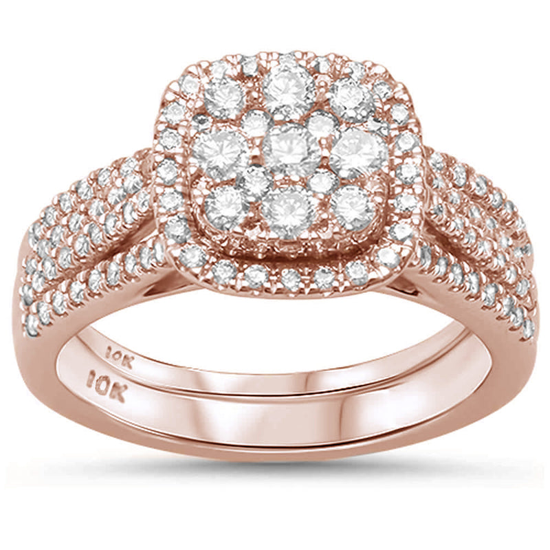 DIAMOND CLOSEOUT! 1.04ct 10K Rose Gold Square Diamond Engagement Ring Bridal Set Size 6.5