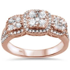DIAMOND CLOSEOUT!  .92ct 10K Rose Gold Round Diamond Three Stone Ring Size 6.5
