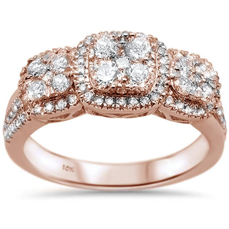 DIAMOND CLOSEOUT!  .92ct 10K Rose Gold Round Diamond Three Stone Ring Size 6.5