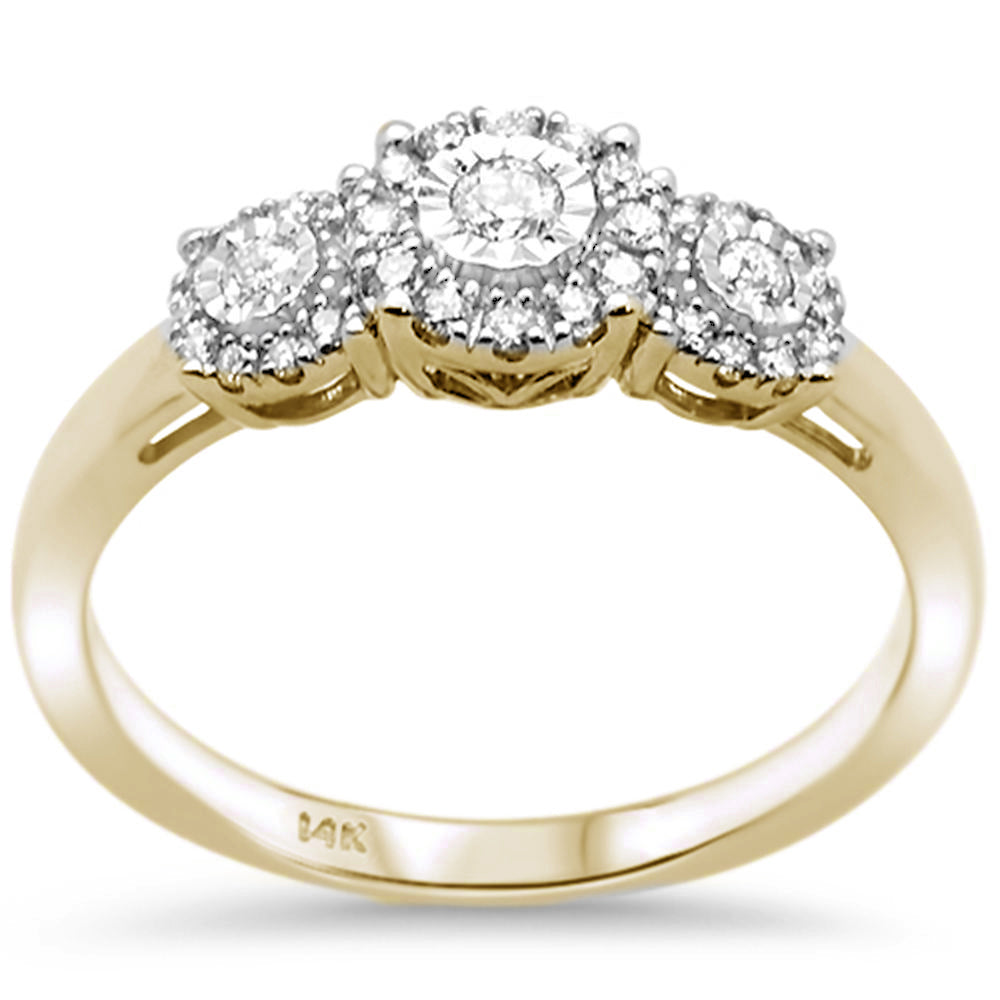 DIAMOND CLOSEOUT! .24ct F SI 14K Yellow Gold Round Diamond Three Stone Engagement Ring Size 6.5