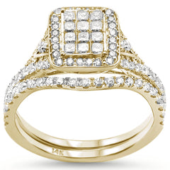 DIAMOND CLOSEOUT! 1.00ct 14k Yellow Gold Diamond Square Shape Bridal Set Engagement Ring