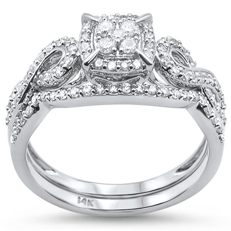 DIAMOND CLOSEOUT!  .48ct 14k White Gold Square Diamond Engagement Bridal Set Ring Size 6.5