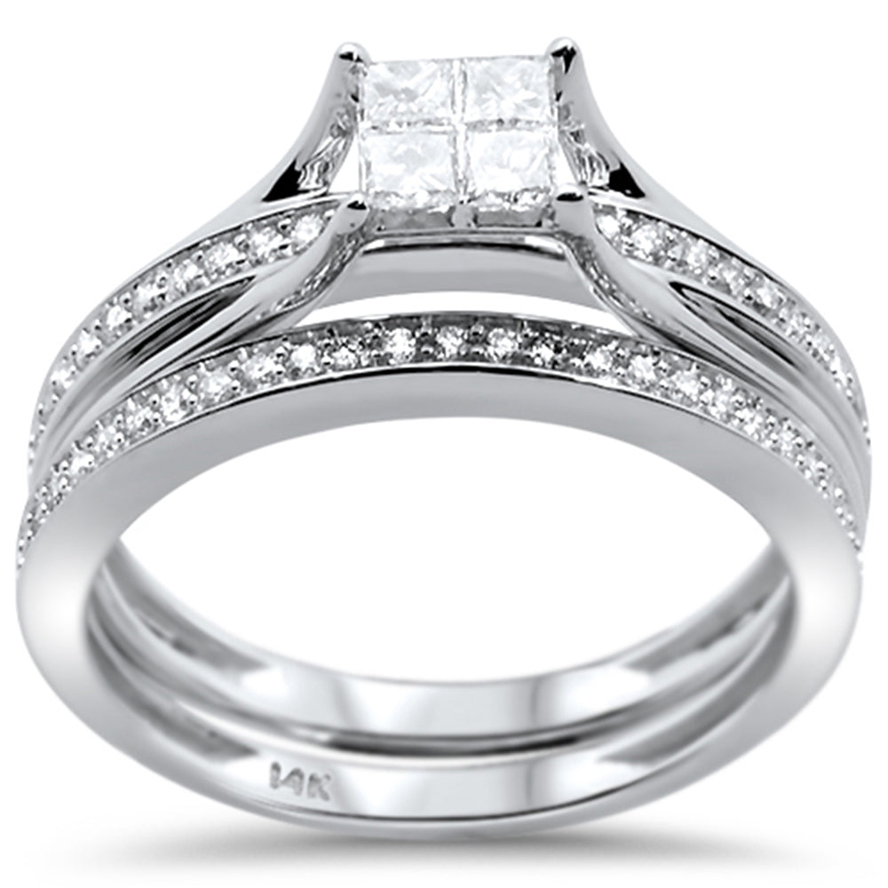 DIAMOND CLOSEOUT!  .47ct 14k White Gold Square Diamond Engagement Bridal Ring Set Size 6.5