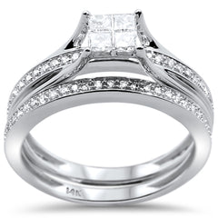 DIAMOND CLOSEOUT!  .47ct 14k White Gold Square Diamond Engagement Bridal Ring Set Size 6.5