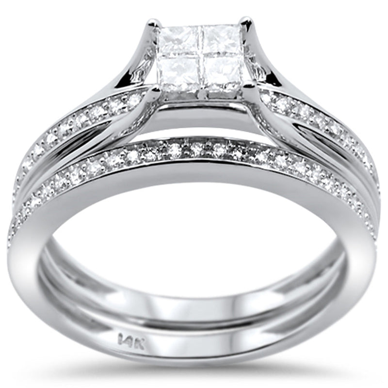 DIAMOND CLOSEOUT!  .47ct 14k White Gold Square Diamond Engagement Bridal Ring Set Size 6.5
